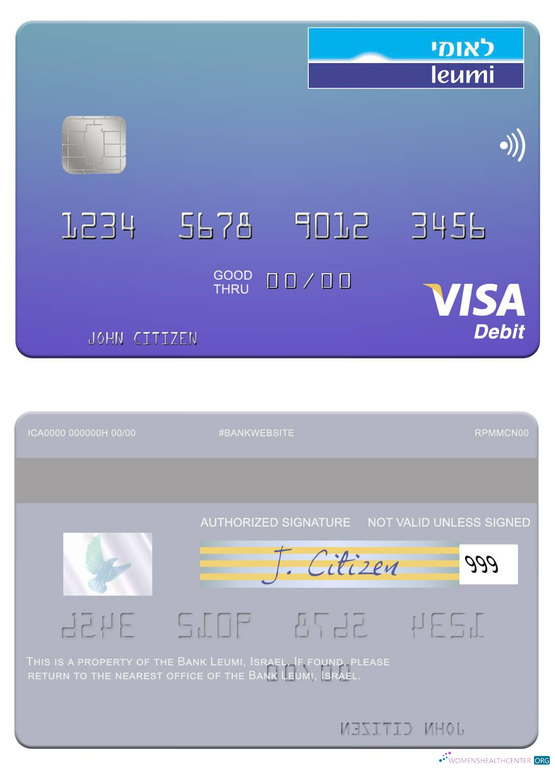 Download Israel Bank Leumi visa debit card Photoshop template